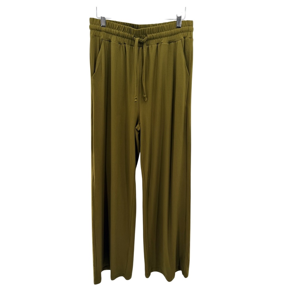 Sarin Mathews Green Wide Leg Pants L Drawstring Lounge Sweatpants Pockets NWT
